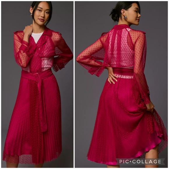 Anthropologie Jackets & Blazers - Anthropologie Fuchsia Sheer Dotted Trench Dress